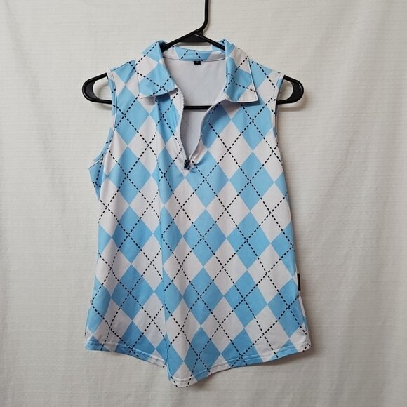 Womens Sz Small Sonoven Argyle Print Top Clueless Preppy Tenniscore Athileisure - Picture 2 of 7